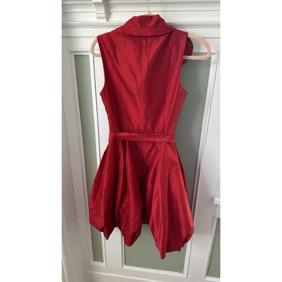 Teri Jon Red Silk Bubble Flower Button Up Mini Dress Cocktail 4 - Picture 4 of 10